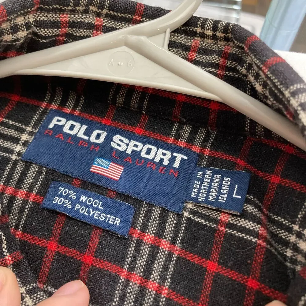 Ralph Lauren Polo Sport Men’s Wool Blend Red Plaid Preppy Layers Shacket‎ Size L